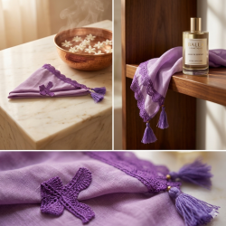 Foulard hammam voile protecteur avec dentelle pour soin capillaire 78x84