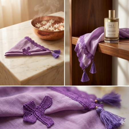 Foulard hammam voile protecteur avec dentelle pour soin capillaire 78x84
