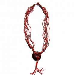 Collier long en perles de rocaille rouge 100% naturelles